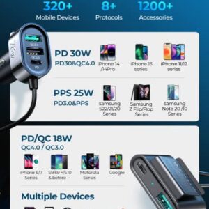 USB C Car Charger, 78W JOYROOM Fast Car Charger 5 Multi Port Cigarette Lighter USB Adapter, PD3.0&PPS Double Type C Adapter, QC3.0 Car Cell Phone Charger Fast Charge for iPhone 14/13 Samsung Android