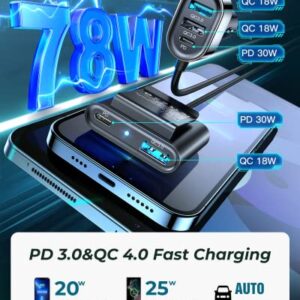 USB C Car Charger, 78W JOYROOM Fast Car Charger 5 Multi Port Cigarette Lighter USB Adapter, PD3.0&PPS Double Type C Adapter, QC3.0 Car Cell Phone Charger Fast Charge for iPhone 14/13 Samsung Android