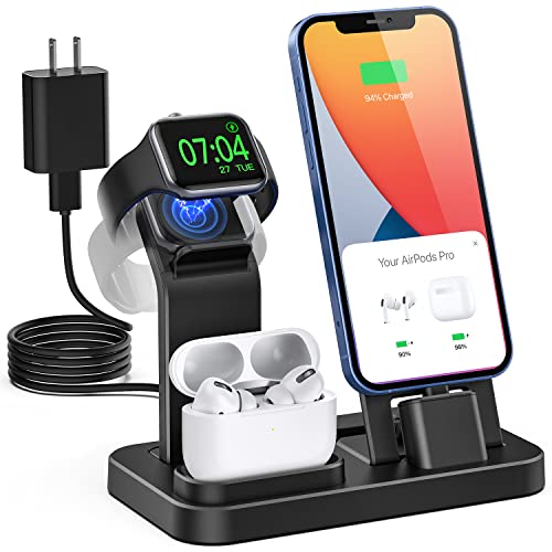 Tinetton 3 in 1 Charging Station Compatible with Apple Watch iPhone AirPods with 15W Adapter