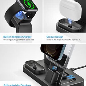 Tinetton 3 in 1 Charging Station Compatible with Apple Watch iPhone AirPods with 15W Adapter