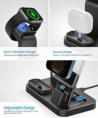 Tinetton 3 in 1 Charging Station Compatible with Apple Watch iPhone AirPods with 15W Adapter