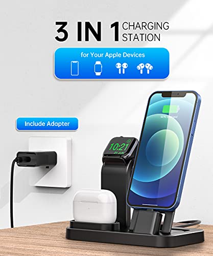 Tinetton 3 in 1 Charging Station Compatible with Apple Watch iPhone AirPods with 15W Adapter