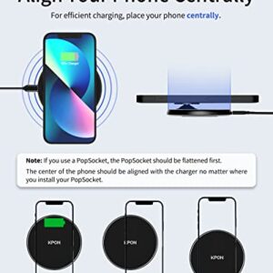 KPON Wireless Phone Charger for Thick Cases Up to 10mm - 15W Max Wireless Charging Pad for iPhone 14/13/12/11/SE/X/8/Wireless Phones - Compatible with Popsocket/Otterbox (Adapter Not Include)