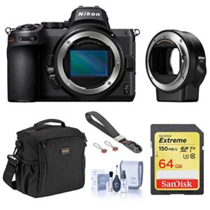nikon z5 full frame mirrorless digital camera (body only) bundle with ftz ii mount adapter, 64gb sd card, wrist strap, shoulder bag, cleaning kit