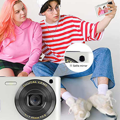 Nsxcdh Digital Camera, 18MP FHD Digital Camera with 8X Digital Zoom and 2.7 Inch LCD Screen, Electronic Anti-Shake, for Teens Students Boys Girls Seniors(White/Black)