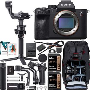 sony a7r iv full-frame mirrorless interchangeable lens camera body new version ilce-7rm4a/b filmmaker’s kit with dji rsc 2 gimbal 3-axis handheld stabilizer bundle + deco photo backpack + software