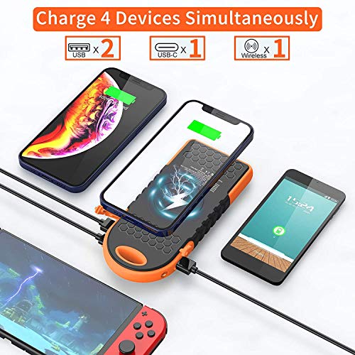 Solar Charger, 10000mAh Solar Power Bank, 18W Power Delivery USB C Charger, Type C Input & Output, QC 3.0 & PD Fast Portable Charger Compatible with iPhone, Samsung and More