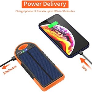 Solar Charger, 10000mAh Solar Power Bank, 18W Power Delivery USB C Charger, Type C Input & Output, QC 3.0 & PD Fast Portable Charger Compatible with iPhone, Samsung and More