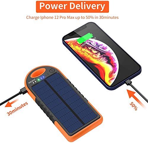 Solar Charger, 10000mAh Solar Power Bank, 18W Power Delivery USB C Charger, Type C Input & Output, QC 3.0 & PD Fast Portable Charger Compatible with iPhone, Samsung and More