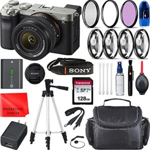 sony alpha a7c mirrorless digital camera with 28-60mm lens (silver) bundle, starter kit + accessories (128gb memory card, cleaning kit, gadget bag)
