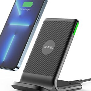 Wireless Charger, 15W Fast Wireless Charging Station, SAFUEL Wireless Charging Stand with Sleep-Friendly Light for iPhone 14 13 12 Pro XR XS 8 Plus Samsung Galaxy S22 S21 S20 Note 10 Ultra Google