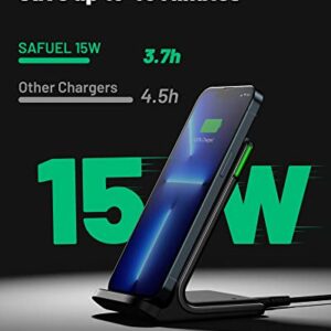 Wireless Charger, 15W Fast Wireless Charging Station, SAFUEL Wireless Charging Stand with Sleep-Friendly Light for iPhone 14 13 12 Pro XR XS 8 Plus Samsung Galaxy S22 S21 S20 Note 10 Ultra Google