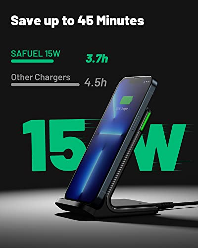 Wireless Charger, 15W Fast Wireless Charging Station, SAFUEL Wireless Charging Stand with Sleep-Friendly Light for iPhone 14 13 12 Pro XR XS 8 Plus Samsung Galaxy S22 S21 S20 Note 10 Ultra Google