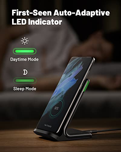 Wireless Charger, 15W Fast Wireless Charging Station, SAFUEL Wireless Charging Stand with Sleep-Friendly Light for iPhone 14 13 12 Pro XR XS 8 Plus Samsung Galaxy S22 S21 S20 Note 10 Ultra Google