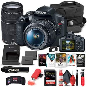 canon eos rebel t7 dslr camera with 18-55mm and 75-300mm lenses (2727c021) + 64gb card + corel photo software + lpe10 battery + card reader + cleaning set + flex tripod + memory wallet (renewed)