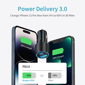 Fast USB C Car Charger, Meagoes 20W PD Rapid Charging Adapter Compatible for Apple iPhone 14 Pro Max/14 Pro/14 Plus/14/13/12/Mini/11/XS/XR/X/8 Plus/SE 3-3.3ft MFi Certified Type C to Lightning Cable