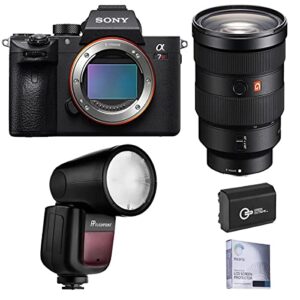 sony alpha a7r iv mirrorless digital camera (v2) with fe 24-70mm f/2.8 gm lens bundle with flashpoint zoom li-on x r2 ttl on-camera round flash speedlight and accessories