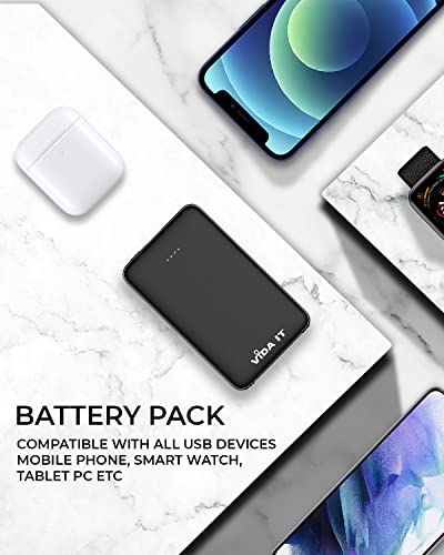 Vida IT Compact Power Bank Portable Charger for Samsung Galaxy S21 S20 S10 S7 Edge Google Pixel 6 6A 5 4 4A Motorola LG Android Cell Phone USB-C External Battery Pack 5000mAh with Built-in Cable