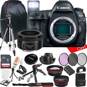 canon eos 5d mark iv dslr camera w/ef 50mm f/1.8 stm lens + 64gb memory + back pack case + tripod, lenses, filters, & more (28pc bundle)