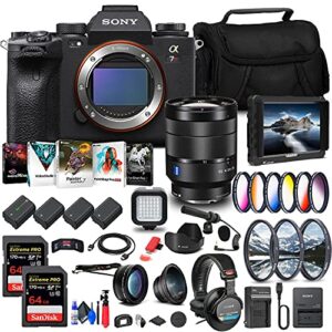 sony alpha a7r iiia mirrorless digital camera (body only) (ilce7rm3a/b) + sony fe 24-70mm f/4 lens + 4k monitor + pro headphones + pro mic + 2 x 64gb memory card + photo software + more (renewed)