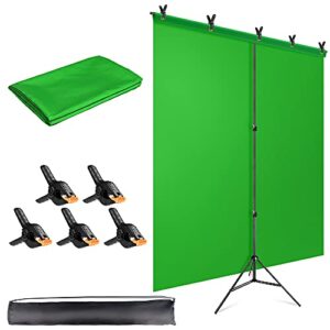 hemmotop green screen backdrop with stand kit for photography 5×6.5ft, chromakey virtual greenscreen background sheet for zoom youtube video studio calls, with 5 clamps