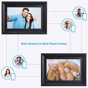 AOCWEI Digital Picture Frame WiFi 10.1 Inch Wood Electronic Photo Frame with 16GB Storage, Motion Sensor, HD IPS Touch Screen, Share Photos or Videos via Free APP/Email, USB Drive & TF Card (Black)