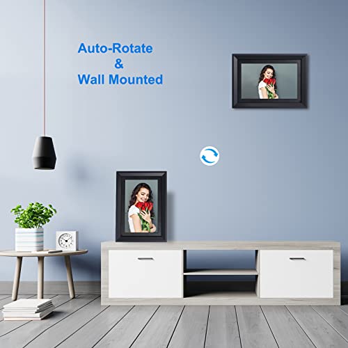 AOCWEI Digital Picture Frame WiFi 10.1 Inch Wood Electronic Photo Frame with 16GB Storage, Motion Sensor, HD IPS Touch Screen, Share Photos or Videos via Free APP/Email, USB Drive & TF Card (Black)