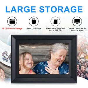 AOCWEI Digital Picture Frame WiFi 10.1 Inch Wood Electronic Photo Frame with 16GB Storage, Motion Sensor, HD IPS Touch Screen, Share Photos or Videos via Free APP/Email, USB Drive & TF Card (Black)