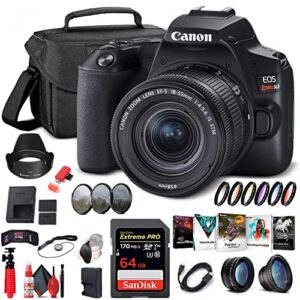 canon eos rebel sl3 dslr camera with 18-55mm lens (black) (3453c002), 64gb memory card, color filter kit, case, filter kit, corel photo software, lpe17 battery, external charger + more (renewed)