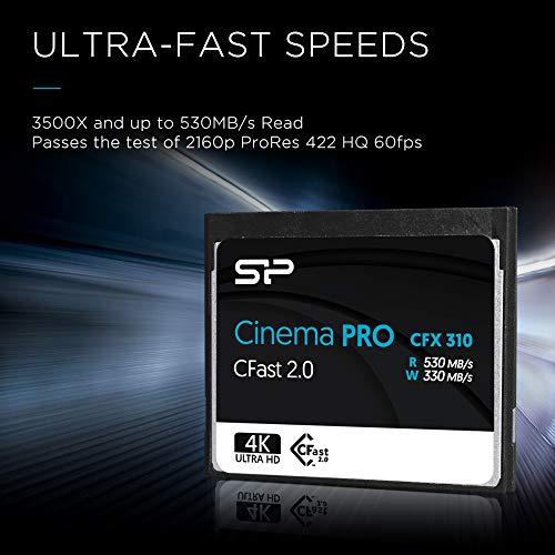 Silicon Power 512GB CFast 2.0 CinemaPro CFX310 Memory Card, 3500X and up to 530MB/s Read, MLC, for Blackmagic URSA Mini, Canon XC10/1D X Mark II and More - SP512GICFX311NV0BM