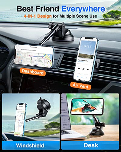VANMASS Magnetic Car Phone Holder, [Super Strong Magets & Ultra Stable] Suction Cup Phone Holder Aluminium Alloy Structure, Handsfree Dashboard Window Car Mount Compatible with All Phones