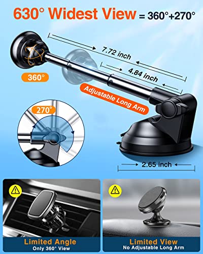 VANMASS Magnetic Car Phone Holder, [Super Strong Magets & Ultra Stable] Suction Cup Phone Holder Aluminium Alloy Structure, Handsfree Dashboard Window Car Mount Compatible with All Phones