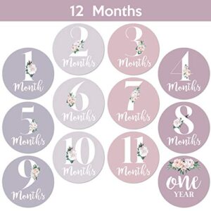 Baby Monthly Stickers | Floral Baby Milestone Stickers | Newborn Girl Stickers | Month Stickers for Baby Girl | Baby Girl Stickers | Newborn Monthly Milestone Stickers (Set of 24)