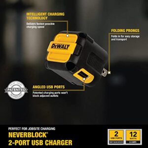 DEWALT 2-Port USB Wall Charger — NeverBlock Worksite Charger — Dual 5V 2.1A Power AC Adapter — Fast Charging Block Cube for iPhone 14 and Android