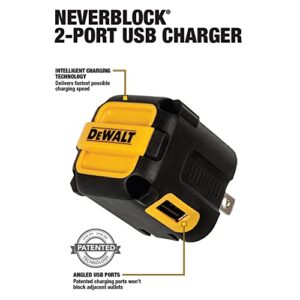 DEWALT 2-Port USB Wall Charger — NeverBlock Worksite Charger — Dual 5V 2.1A Power AC Adapter — Fast Charging Block Cube for iPhone 14 and Android