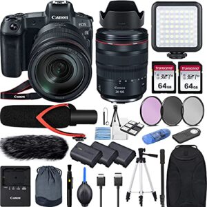 canon eos r with rf 24-105mm f/4 is usm lens mirrorless digital camera bundle with v30 shotgun microphone,led light,2xextra battery and accessorybackpack,50in tripod,128gb memory and more,black,eosr