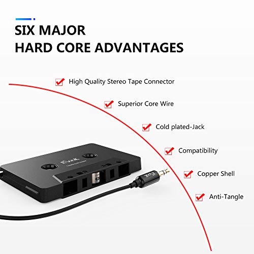 Elook Car Cassette Aux Adapter, 3.5mm Universal Audio Cable Tape Adapter for Car, Phone, MP3 ect. Black