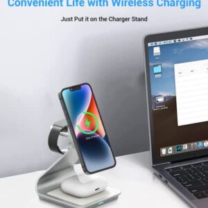 Foscomax 3 in 1 Magnetic Wireless Charging Station, 28W Fast Wireless Mag-Safe Charger Stand with QC3.0 Adapter,for iPhone 14,13,12 Pro Max/Pro/Plus, iWatch Ultra/8/se/7/6/5/4/3/2, AirPods(Silver)