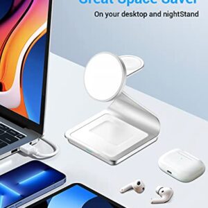 Foscomax 3 in 1 Magnetic Wireless Charging Station, 28W Fast Wireless Mag-Safe Charger Stand with QC3.0 Adapter,for iPhone 14,13,12 Pro Max/Pro/Plus, iWatch Ultra/8/se/7/6/5/4/3/2, AirPods(Silver)