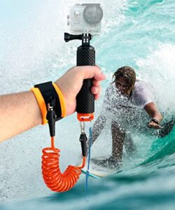 floating hand grip handle mount and steel-cored safety wrist strap gopro holder mount insta360 akaso underwater camcorder diving surfing snorkeling