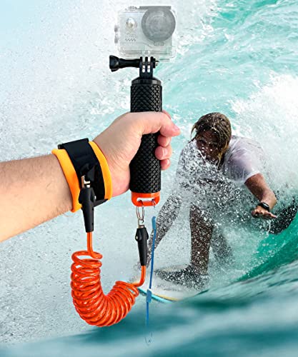 Floating Hand Grip Handle Mount and Steel-Cored Safety Wrist Strap GoPro Holder Mount Insta360 AKASO Underwater Camcorder Diving Surfing Snorkeling