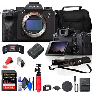 sony alpha a7r iiia mirrorless digital camera (body only) (ilce7rm3a/b) + 64gb memory card + case + card reader + flex tripod + hand strap + memory wallet + cleaning kit (renewed)