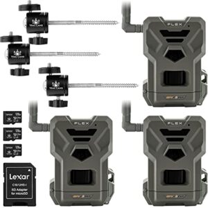 SPYPOINT Flex Dual-Sim Cellular Trail Camera 33MP Photos 1080p Videos with Sound and On-Demand Photo/Video Requests - GPS Enabled with Bundle Options (3 PK, Mount Bundle)