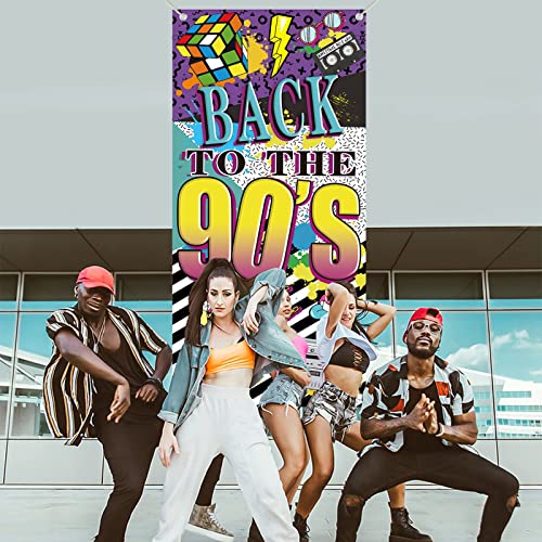 90s Themed Door Banner Party Decorations for Adults, 90's Hip Hop Theme Graffiti Birthday Door Backdrop Party Supplies, Back To The 90s Door Cover Photo Booth Props Decor Sign(72.8 x 35.4 inches)