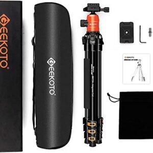 GEEKOTO Camera Tripod for DSLR, Compact Aluminum Tripod with 360 Degree Ball Head and 8kgs Load for Travel and Work