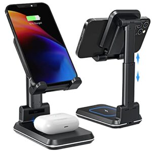 tiluza wireless charger, 2 in 1 dual wireless charging stand, adjustable phone holder for desk 10w qi fast charger compatible with iphone 13/12/11/pro/xs/max/xr/x airpods, samsung s21/s20/s10/s9/note