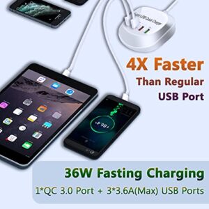 4 Port USB Charger, [UL Certified] 36W USB Fast Charging Station for Multiple Devices, USB Hub Charger Nightstand Charger Block Tower for Home, Travel, Office, School (with One QC 3.0 Port)