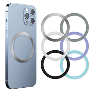 Cheukkee Adhesive Metal Ring Sticker,Mag Ring Circle Attachment for Phone Case,for Magsafe Magnetic Wireless Charging 6 Pack Compatible Cell Phone iPhone Pixel (Black+White+Gray+Sliver+Green+Purple)