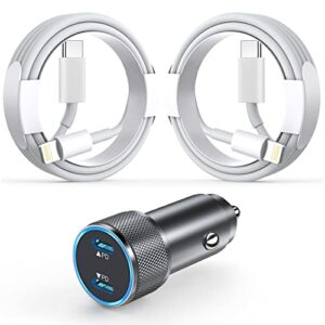 [apple mfi certified] iphone fast car charger, 40w dual port usb c fast charging type c charger cigarette lighter adapter with【2 pack】3ft usb c to lightning cable for iphone 13/12/12 pro/ipad/airpods