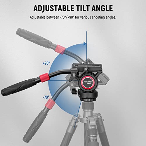 NEEWER Video Tripod Fluid Head with Quick Release Plate Compatible with Manfrotto, Telescopic Handle & Panorama Scaled Base (⌀55mm), Max Load 13.2lb/6kg, Heavy Duty for DSLR Video Cameras, GM001